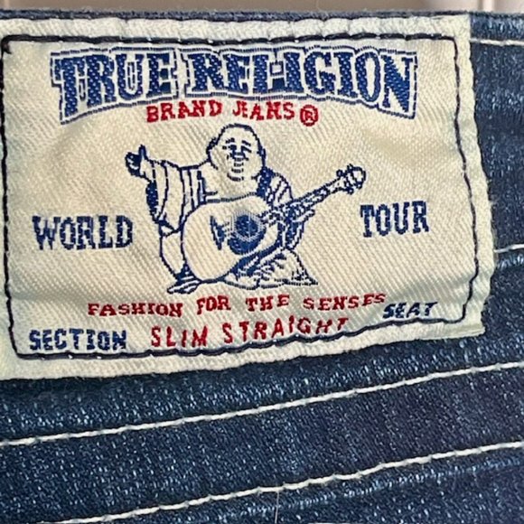 True Religion Slim Straight Flap Pocket Jeans w/Swarovski Crystals - 31 - Picture 9 of 12